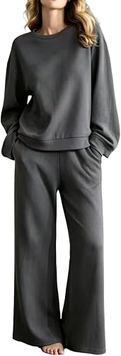 ASUIU Sweat Suits for Womens 2 Piece 2026 Solid Color Loose Wide Leg Sweatpants 