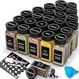 DIFULI Gewürzgläser Set aus 24 eckigen Gewürzdosen (120ml) – Ihr kompletter Gewürze Organizer mit Deckel, Streueinsatz (Gewürzstreuer), Trichter, Sieb & 340 Etiketten | Praktische Gewürzbehälter & Spi