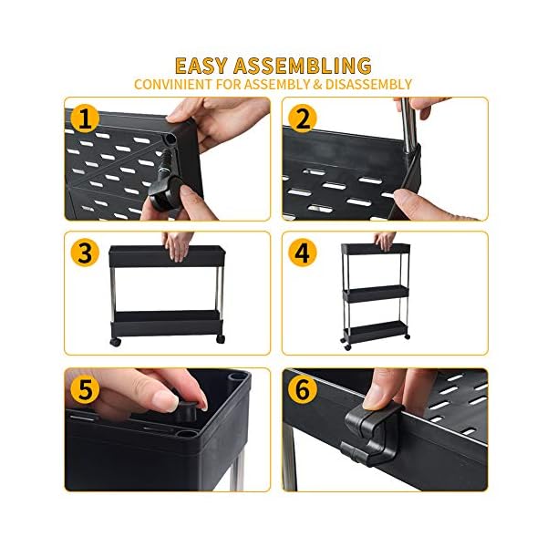 SPACEKEEPER Storage Trolley 3-Tier Slide Out Storage Cart Rolling Utility Cart Storage Shelf Rack on Wheels Trolley Organizer for Office, Kitchen, Bedroom, Bathroom, Laundry Room & Dressers - Image 5