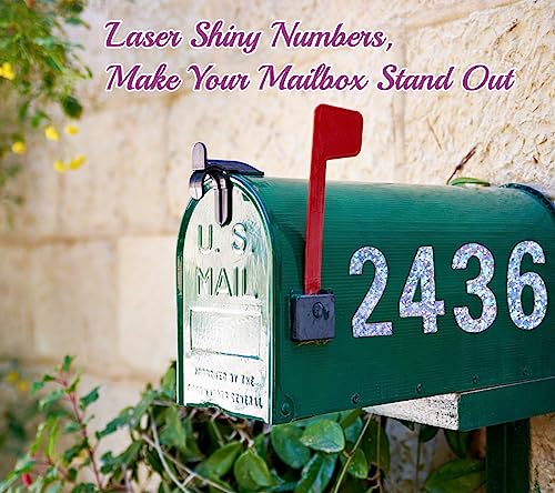 Reflective Mailbox Numbers Sticker - Holographic Vinyl Glitter Numbers for Mailbox 60Pcs 3 Inch Self Adhesive Waterproof Mailbox Number for Outside, Door, Garbage Bins, Address Number (Laser) - Thumbnail 6