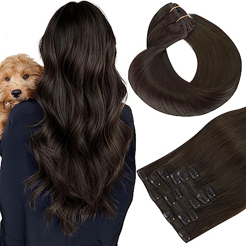 HOTBANANA Clip in Hair Extensions, 14 Inch 110g 7 Pieces, 2 Dark Brown, Clip in Extensions Real Human Hair Natural Long Straight Remy