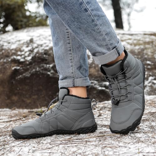 Image of Hike Winter Footwear Barefoot Boots Mens Womens, Waterproof Winter Snow Boots, Warm Ankle Booties, Wide Toe Barefoot Hiking Boots, Non-Slip Zero Drop Sole Hike Shoes for Hiking Walking Outdoor