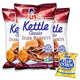 Utz Dark Russets Kettle Potato Chips (3, 8oz bag) - Variety Pack - Utz Butter Popcorn (1, 2.5oz bag) - Gourmet Selection - 4 Bags Total