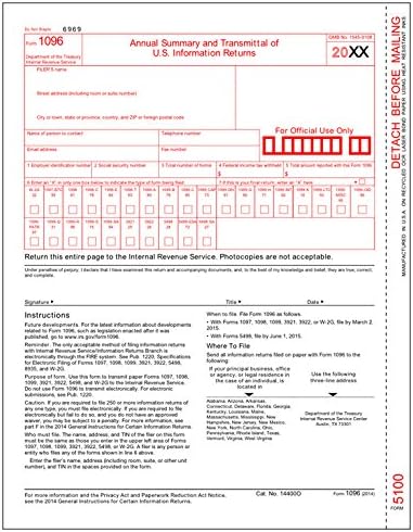 IRS Approved 1096 Laser Transmittal Summary Tax Form (10 Packs = 50 Forms)