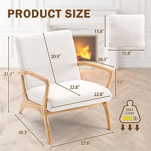CDCASA Mid-Century Modern Accent Chair with Cushion, 28.3\'\' Long Armrest Chairs Upholstered Premium Teddy Fabric Wood Frame Armchair for Living Room,Bedroom,Reading,Balcony, Set of 2 - Thumbnail 6