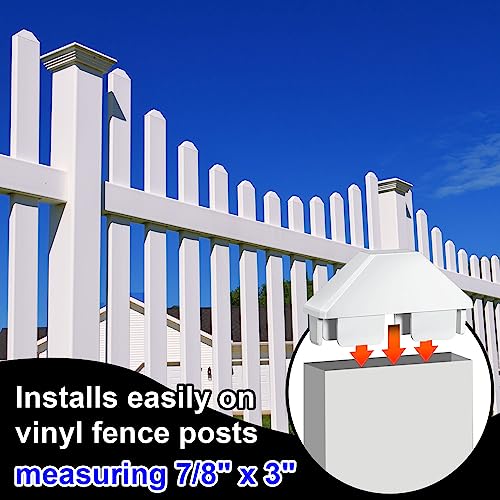 Pelopy 8 Packs Vinyl Picket Fence Caps 7/8" x 3" Vinyl Picket Fence Parts White Post caps for Outdoor Garden (Dog Ear) - Thumbnail 4