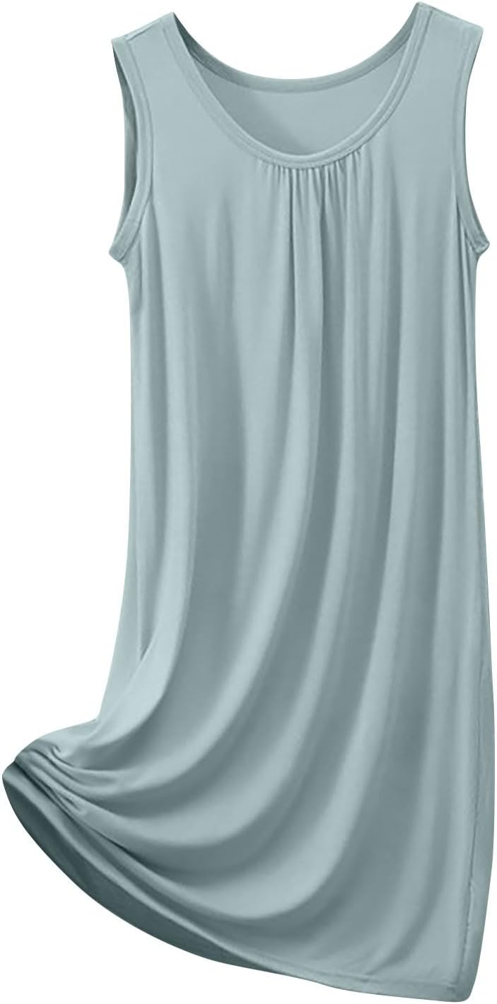 Womens Nightgowns Sleeveless Scoop Neck Sleepwear Plus Size Sleepshirt Cotton Nightshirt Lounge Tank Tshirts Dress