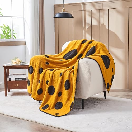 Image of CozeCube Reversible Knit Throw Blanket, Yellow Black Polka Dot, 50 inchx60 inch