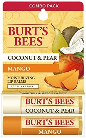 Burt's Bees 100% Natural Moisturizing Lip Balm, Coconut & Pear and Mango with Beeswax & Fruit Extracts - 2 Tubes, 2 Fl OZ