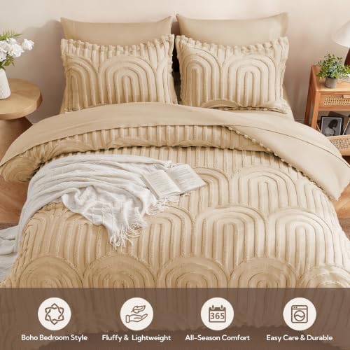 Image of MR&HM Queen Comforter Set Boho 7pcs, Khaki Weatern Arch Tufted Bedding Set