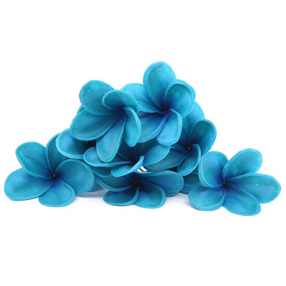 Winterworm Bunch of 10 PU Real Touch Lifelike Artificial Plumeria Frangipani Flower Bouquets Wedding Home Party Decoration (Turquoise)