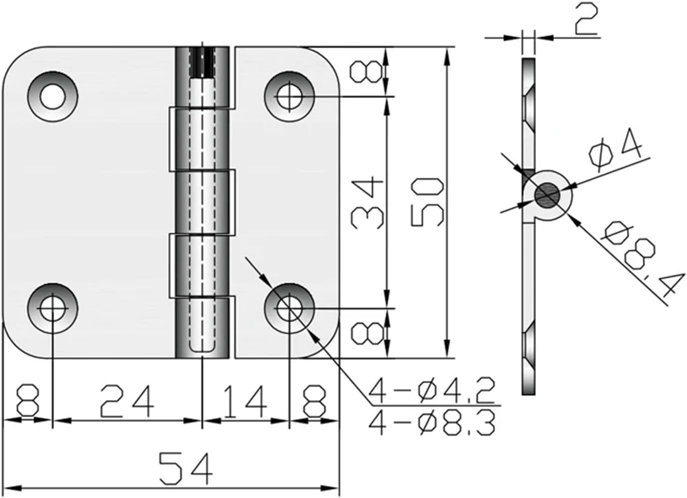 Industrial Folding Hinge with Flat Opening 180-Degree Rotation Heavy-Duty Thickened 1Pcs(304JM)