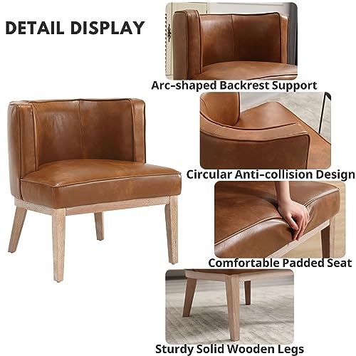 Barrel Chairs Set of 2 Mid Century Modern Accent Chairs with Solid Wood Leg Upholstered Reading Arm Chair Faux Leather Waiting Room Round Side Chairs for Small Spaces Living Room Bedroom Office, Brown