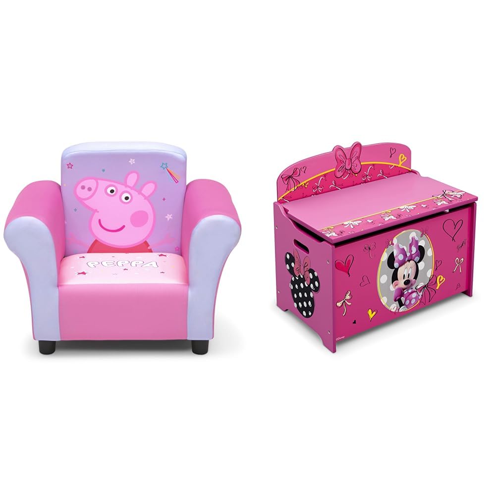 Delta Children Upholstered Chair, Peppa Pig & Deluxe Toy Box, Disney Minnie Mouse