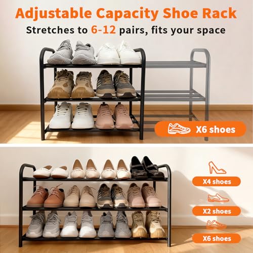 CIGAA Shoe Rack Expandable - 3 Tier Adjustable Shoe Storage Racks | Sturdy Shoes Organiser Shelf for Closet | Metal Shoes Free Standing for Small Space, Entryway | Easy to assemble - Image 5