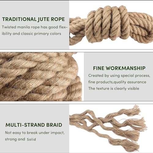 Manila Rope 3/4in x 100ft,Thick Natural Hemp Rope,Large Decorative Nautical Ropes,Twisted Manila Ropes Great for Gardening,Railings,Hammock Nautical by BALAVA - Image 6