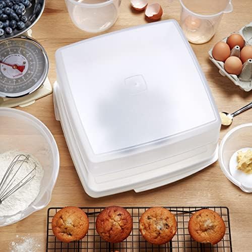 Addis 510483 Cake Seal Tight Tray Box Store Container, Clear & White, 14 litres
