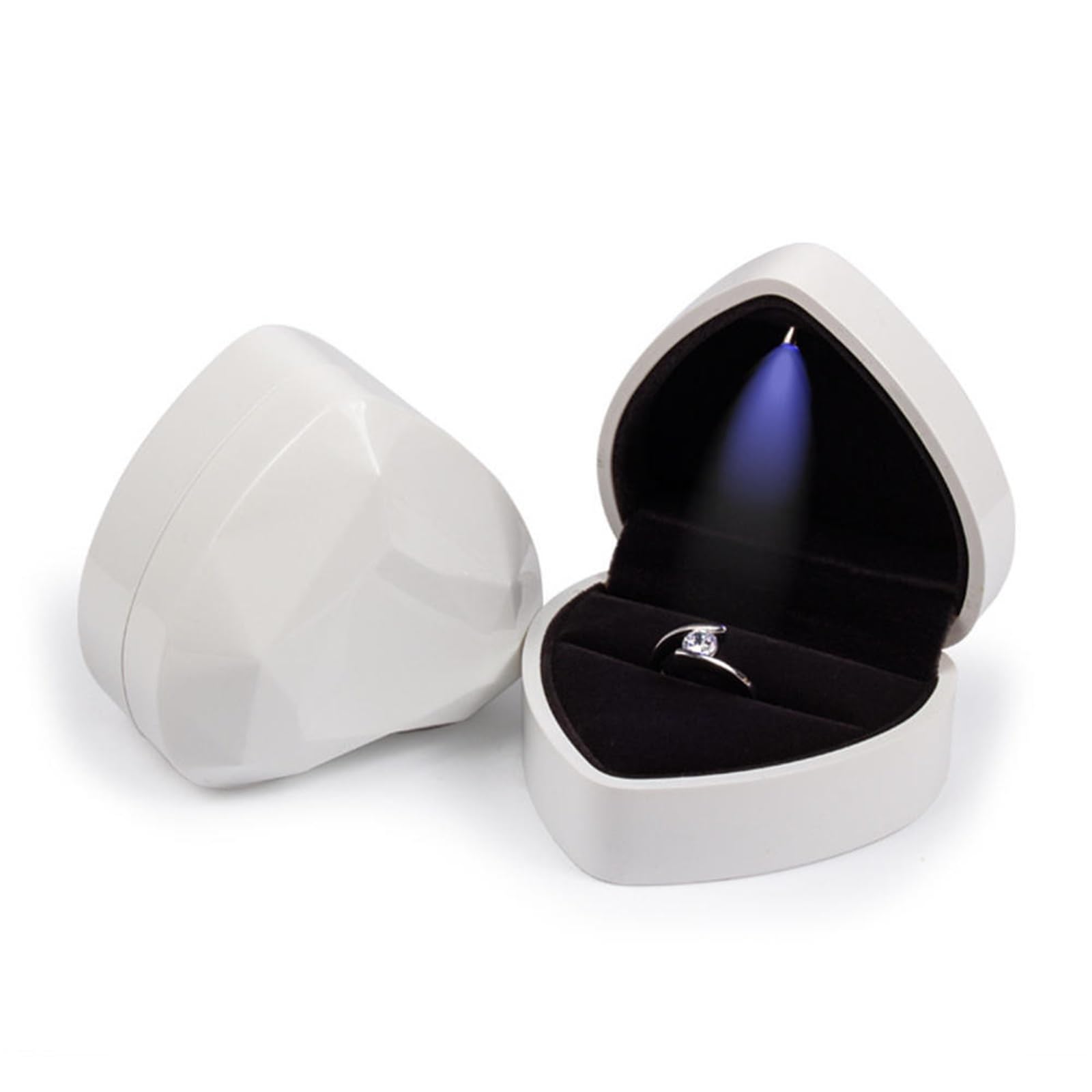 JFNKLFG 1 Pcs Jewelry Ring Box Luxury Velvet Rubber Necklace Pendant Gifts Display With Light For Proposal Engagement Wedding Case for Proposal, Wedding(B-White)