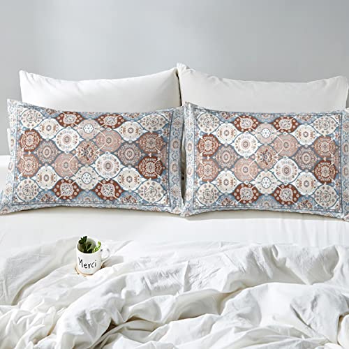 Erosebridal Oriental King Sheet Set Vintage Sheets, Persian Floral Bed Set Boho Tribal Bed Sheets Set Traditional Aesthetic Fitted Sheet, Hippie Paisley Mandala Decor Blue #TOP4