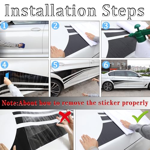 Image of TOMALL 2Pcs 70'' Sports Racing Stripe Sticker for Car Body Door Side Skirt Bumper Stripe Graphic Vinyl Decal Decoration for All Cars SUV Truck Vehicles Universal Auto Stickers Accessories (Black)
