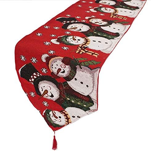 EXDOLL Christmas Table Runner 12.9x70.8 Inches, Embroidery Printing Linen Merry Christmas Winter Snowflake Snowman Red Table Runner for Christmas Holiday Table Decoration