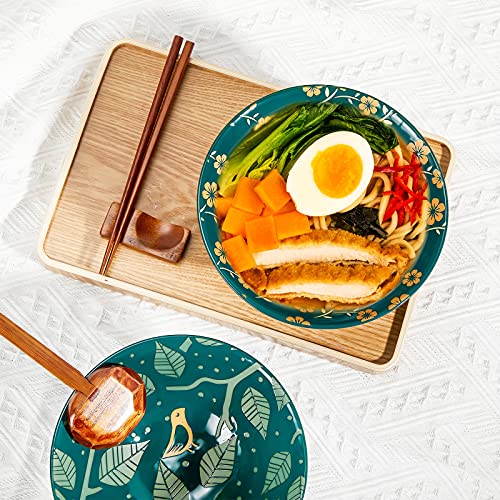 2 Pieces Ceramic Large Ramen Bowls Ceramic Noodle Soup Bowl Cereal Porcelain Bowls Pasta Serving Bowl Sets Round Ramen Bowls With Spoons Chopsticks Rack For Noodles Soup Salad Rice Pasta (Green) #TOP4