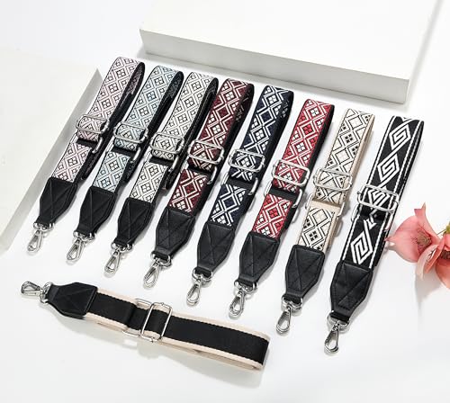 Image of Purse Strap,1.5 inch Leather End Shoulder Strap Adjustable Replacement,Retro Multi-Pattern Crossbody Bag Straps