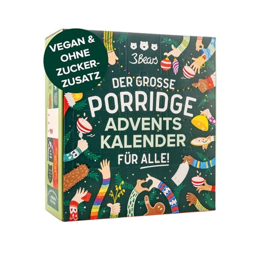 3Bears Porridge Adventskalender I Eine Kombination aus Haferflocken-Sorten, Overnight Oats & Pocket Porridges I Vegan & ohne künstliche Zusatzstoffe | Geschenk für Männer & Frauen