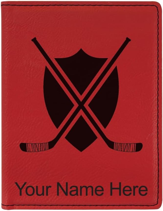 LaserGram Faux Leather Passport Holder, Hockey Sticks, Personalized Engraving Included (Rustic)