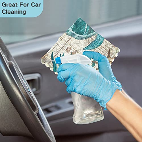 Sea Turtle Starfish Ocean Dish Towel Cleaning Cloth Retro World Map Kitchen Bath Hand Towels 11X11 In Super Absorbent Lint Free Tea Bar Car Soft Towel Kitchen Accessories Set Of 6 #TOP6