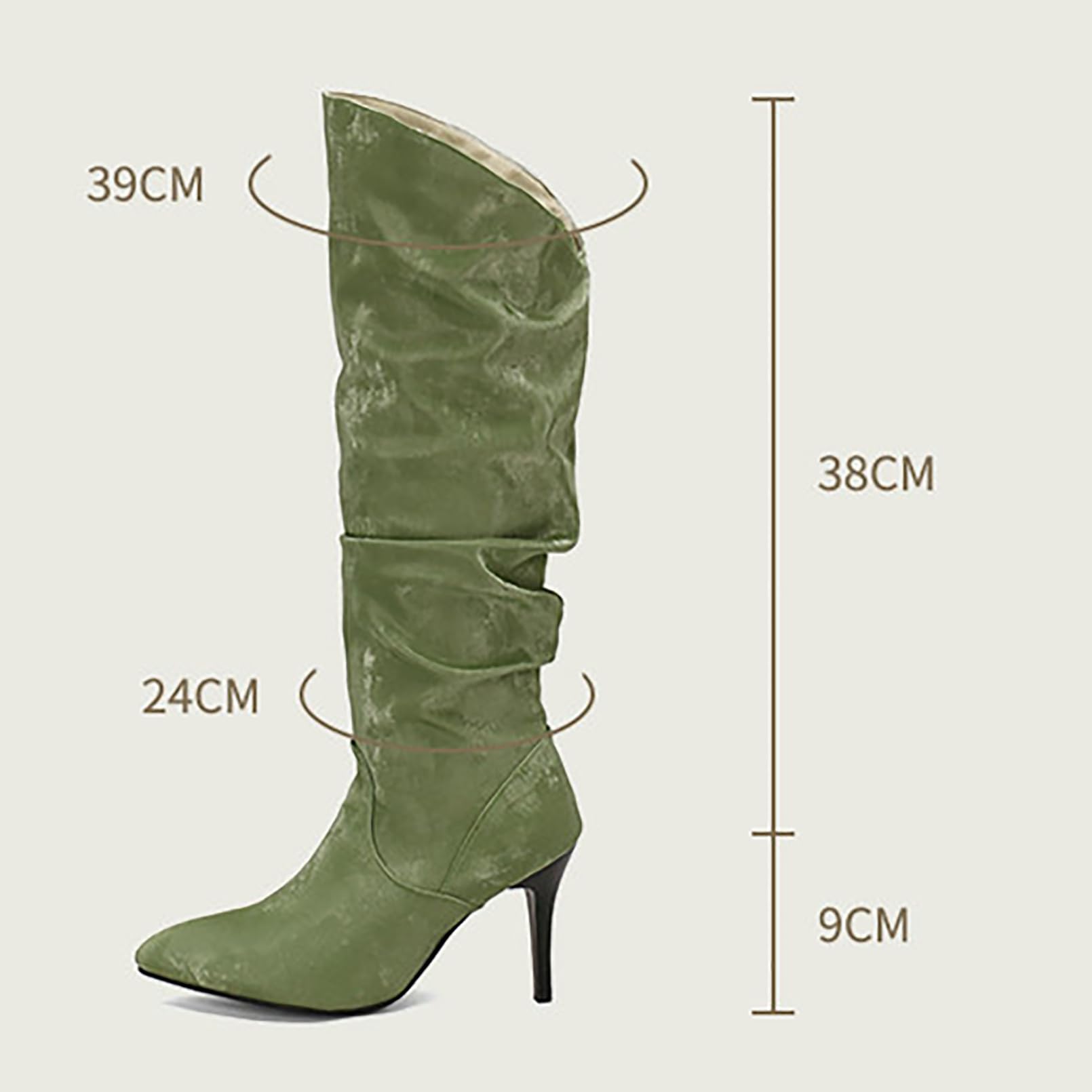 Mujer Botas Altas Punta Estrecha Tacón Stiletto Botas Arrugadas Montar Botas Cuero Suede Altas Pantorrilla Ancha Fáciles Poner Cálidas Elásticas Invierno Trabajo