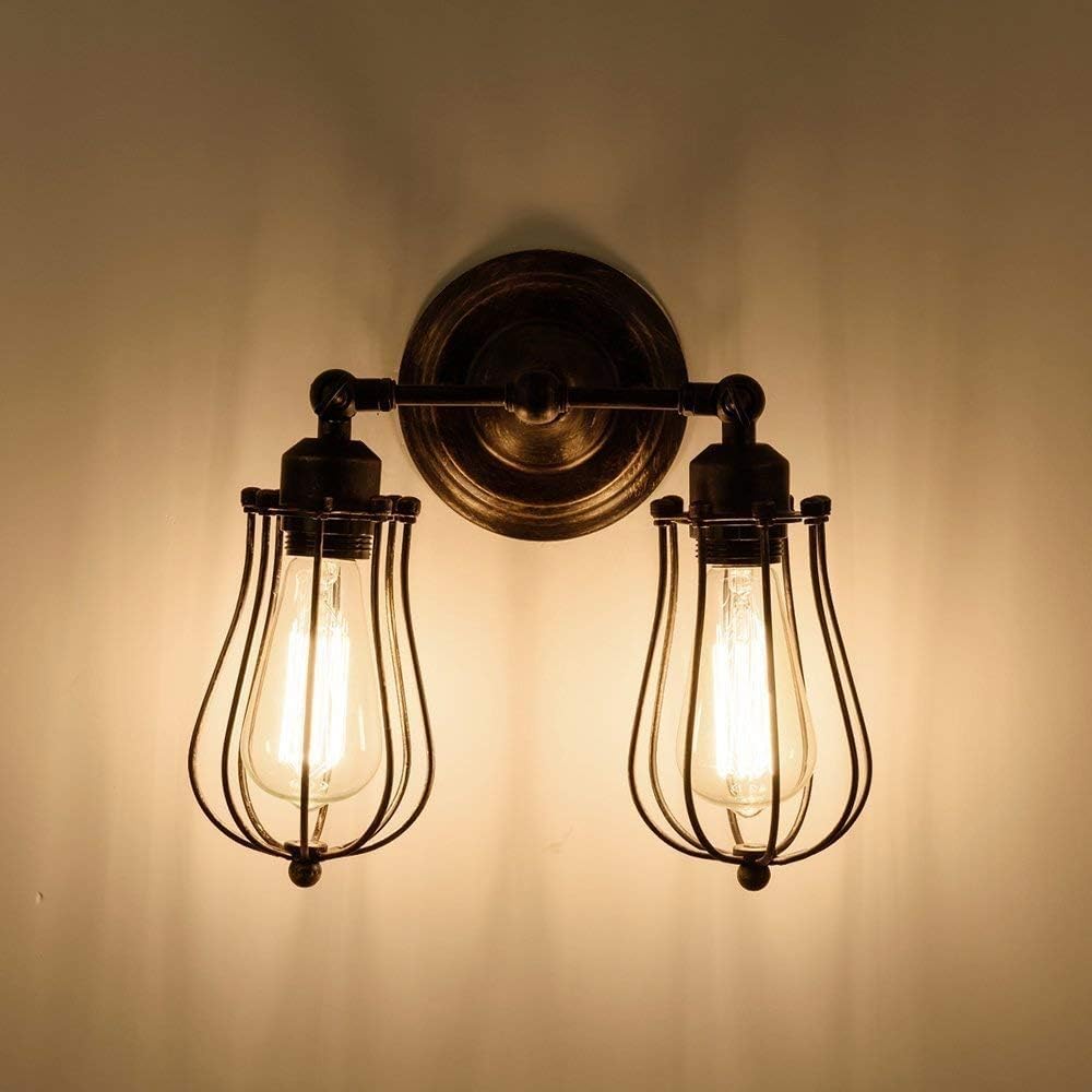 Lampa ścienna LED, 2 lampy ścienne retro, lampa sufitowa, regulowana oprawa, rustykalne kinkiety z drutu metalowego, kinkiet żelazny do wnętrz i h