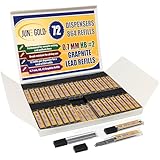 June Gold 864 Pieces, 0.7 mm HB #2 Lead Refills, 72 Dispensers, 12 Pieces Per Dispenser, Medium Thickness, Break Resistant Lead/Graphite