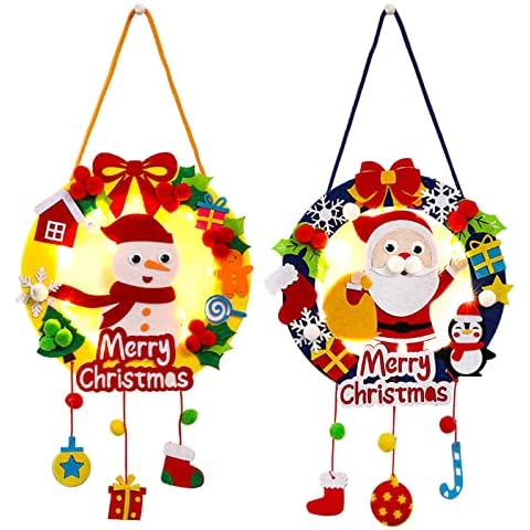 Christmas Crafts For Kids To Make, Christmas Art And Crafts Supplies For Children, Christmas Diy Crafts Bulk, Light Up Felt Xmas Wreath Making Kit, Make Your Own Home Decoration (Snowman Santa) Cover