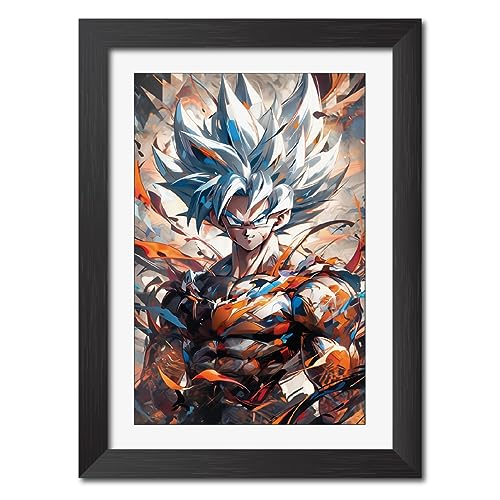 Image of TenorArts Goku Poster Dragon Ball Z Anime Laminated Posters Photo Frame Painting with Matt Finish Black Textures (12inches x 9inches)