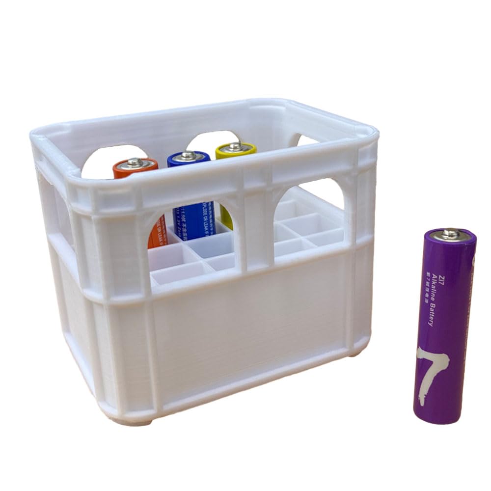 Sactulaz AAA Beer Crate Battery Organizer, Battery Storage Holder Holds 20AAA Batteries, Home Battery Box Case Container, Beer Lover Gift (White-Batteries Not Included)