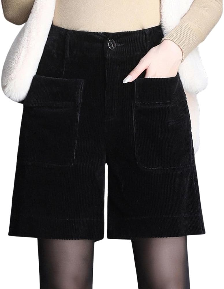 chouyatou Women's Cute Wide Leg Corduroy Shorts High Elastic Waisted Corduroy Short Pants with Pockets