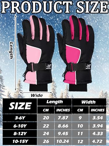 Image of SATINIOR 2 Pairs Kids Waterproof Winter Snow Gloves Ski Gloves for Boy Girl Outdoor Warm Thickening Snowboard