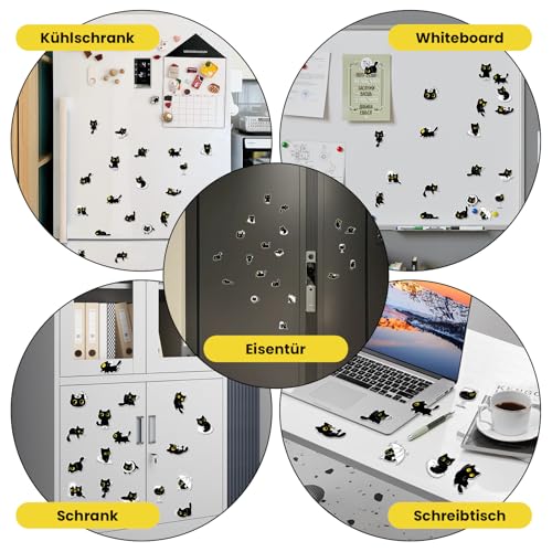 20 Stück Schwarze Katze Süße Magnete, Elegante Kühlschrank Magnete Witzig, Starke Kühlschrankmagnete, Praktische Magnete Kühlschrank, Dekorative Kühlschrankmagnete für Kühlschrank & Whiteboard