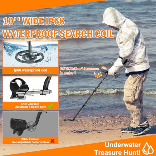 Metal Detector for Adults Professional, Higher Accuracy Gold and Silver Detector, Metal Detector Waterproof Pinpoint, Bigger LCD, 5 Mode, 10" IP68 Coil, New Advanced DSP Chip, Orange