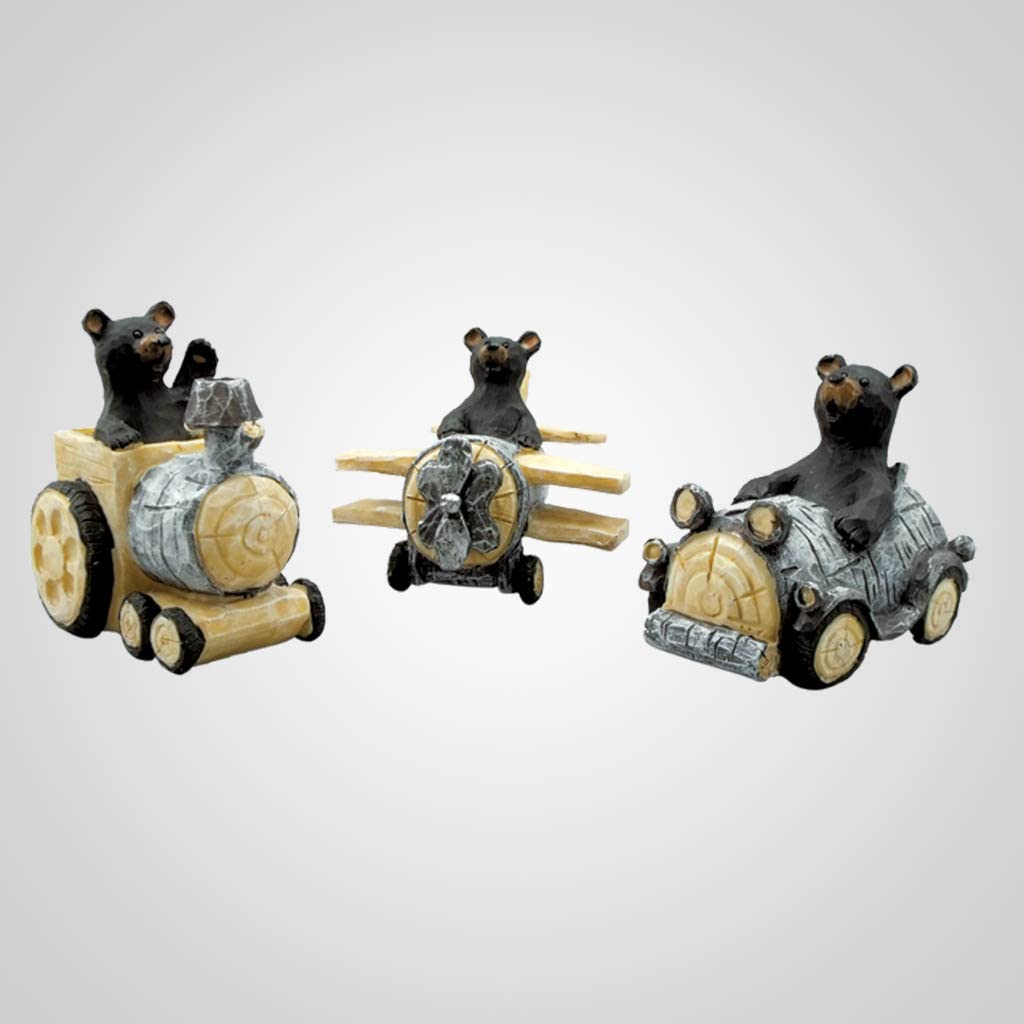 Lipco Bear in Vehicle Figurine, 3.5-inch Height, Polyresin, Set of 3