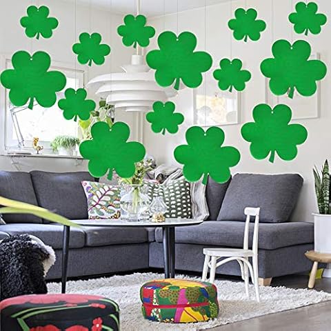 Iceyyyy ST. Patrick's Day Shamrock Lawn Decorations - 24 Pcs Green Shamrocks Clover Hanging Ornaments for St. Patrick's Day Party Spring Tree Holiday Decoration (24, All Green) Cover