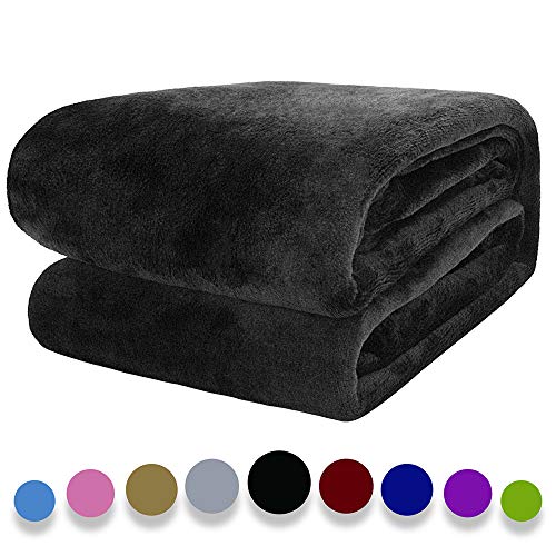 Auchen Flannel Fleece Blanket Throw Black Home Blanket，Fluffy Blanket Warm Bed Throws