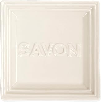 Pre de Provence Marseille Olive Oil Ceramic Soap Dish, Keeps Bar Dry and Protects Countertops, 4.3" Square