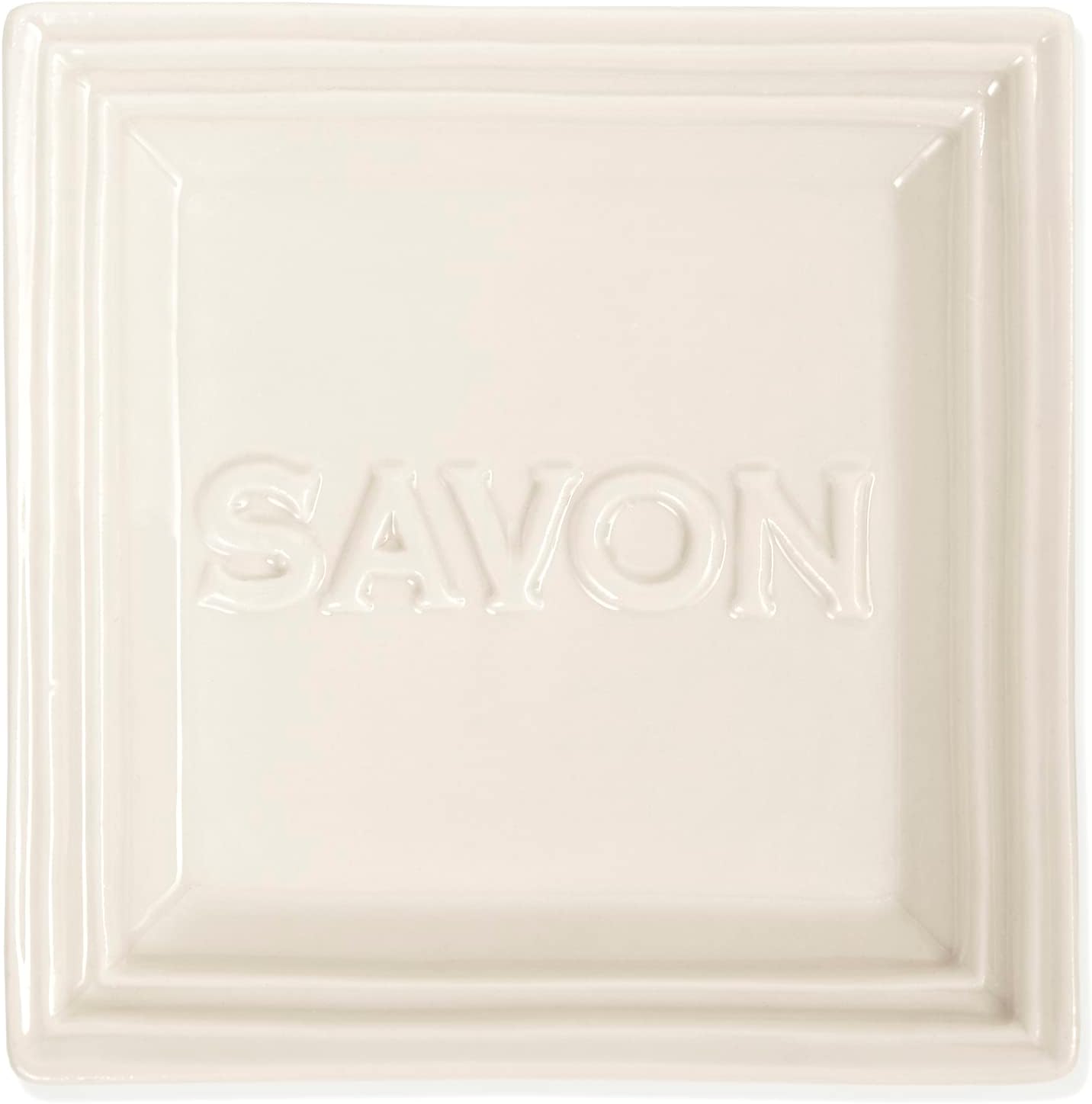 Pre de Provence Marseille Olive Oil Ceramic Soap Dish, Keeps Bar Dry and Protects Countertops, 4.3" Square