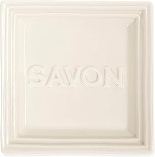 Pre de Provence Marseille Olive Oil Ceramic Soap Dish, Keeps Bar Dry and Protects Countertops, 4.3" Square