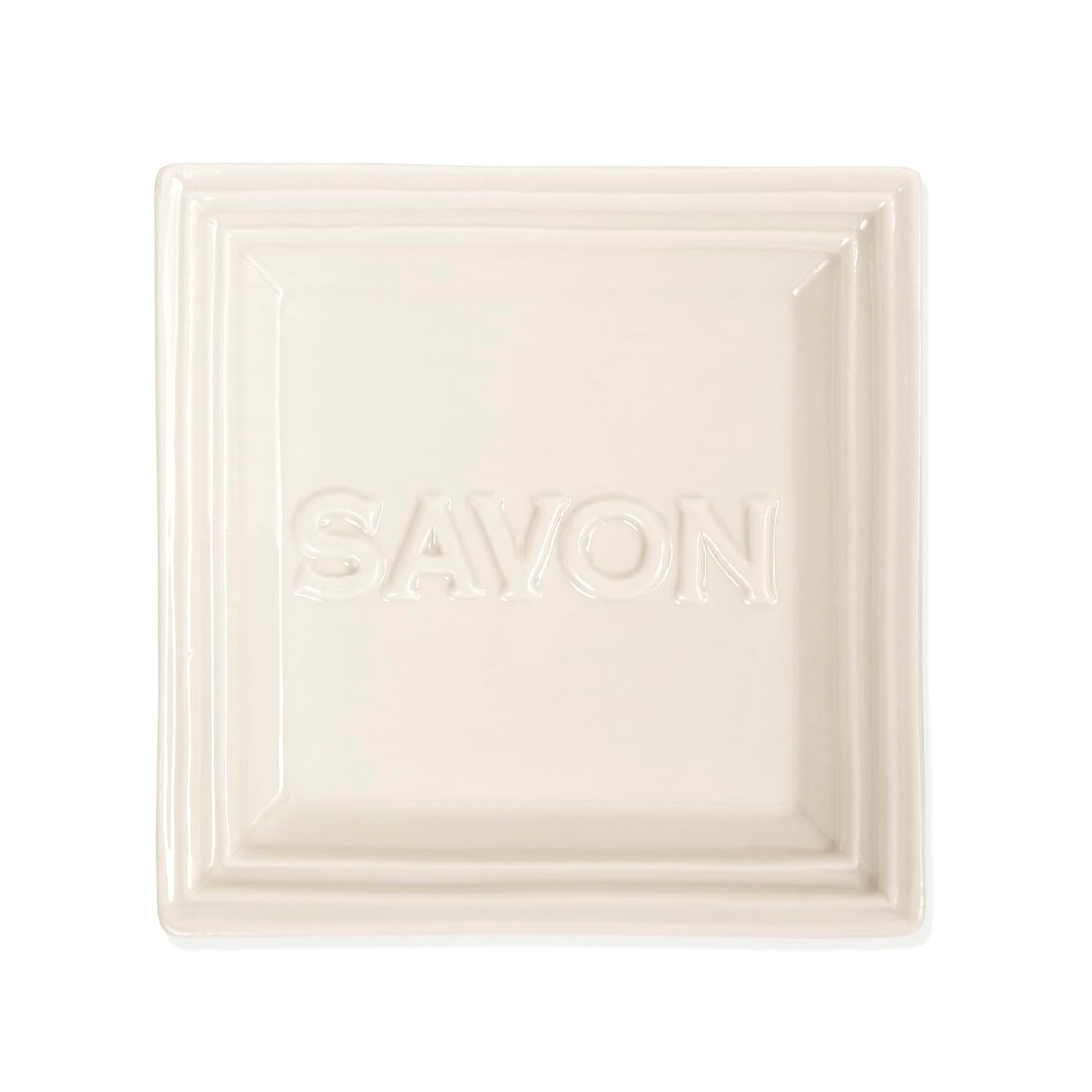 Pre de Provence Marseille Olive Oil Ceramic Soap Dish, Keeps Bar Dry and Protects Countertops, 4.3" Square