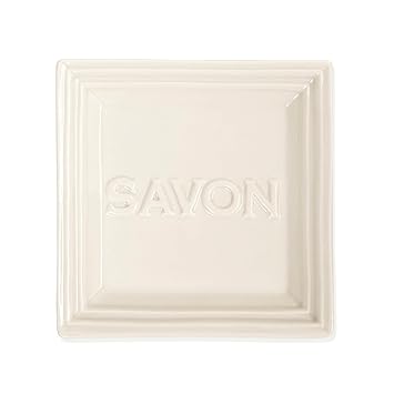Pre de Provence Marseille Olive Oil Ceramic Soap Dish, Keeps Bar Dry and Protects Countertops, 4.3" Square