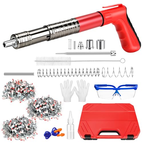Pistola de Clavos Manual Clavadora,Pistola Manual de Clavos con 100 Clavos Redondos+100 Clavo de Pinza Tubular,5 Velocidades Pistola Clavos Nail Gun,Pistola de uñas de Hormigón para Acero y Hormigón