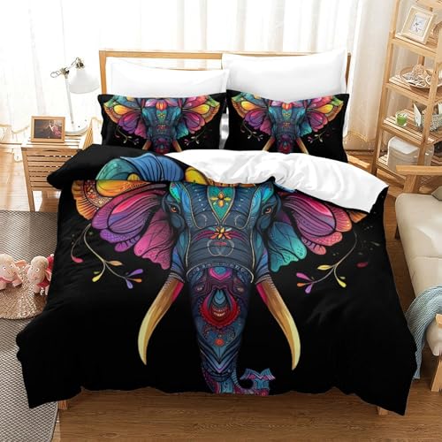 Housse couette éléphant 3D avec taie d'oreiller lit Super King